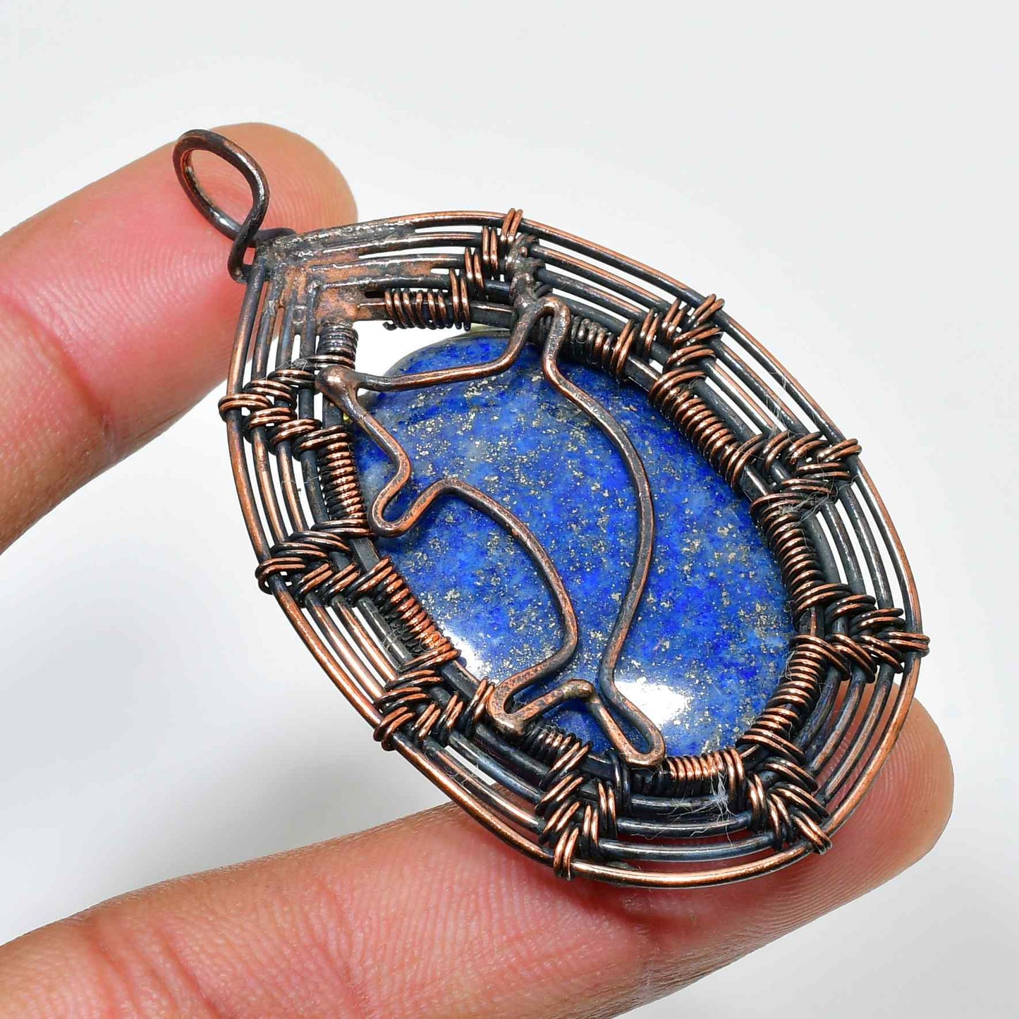 Delphina’s Dive – Lapis Lazuli Dolphin Copper Pendant