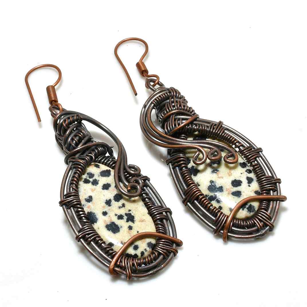 Playful Harmony – Dalmatian Jasper Copper Earrings