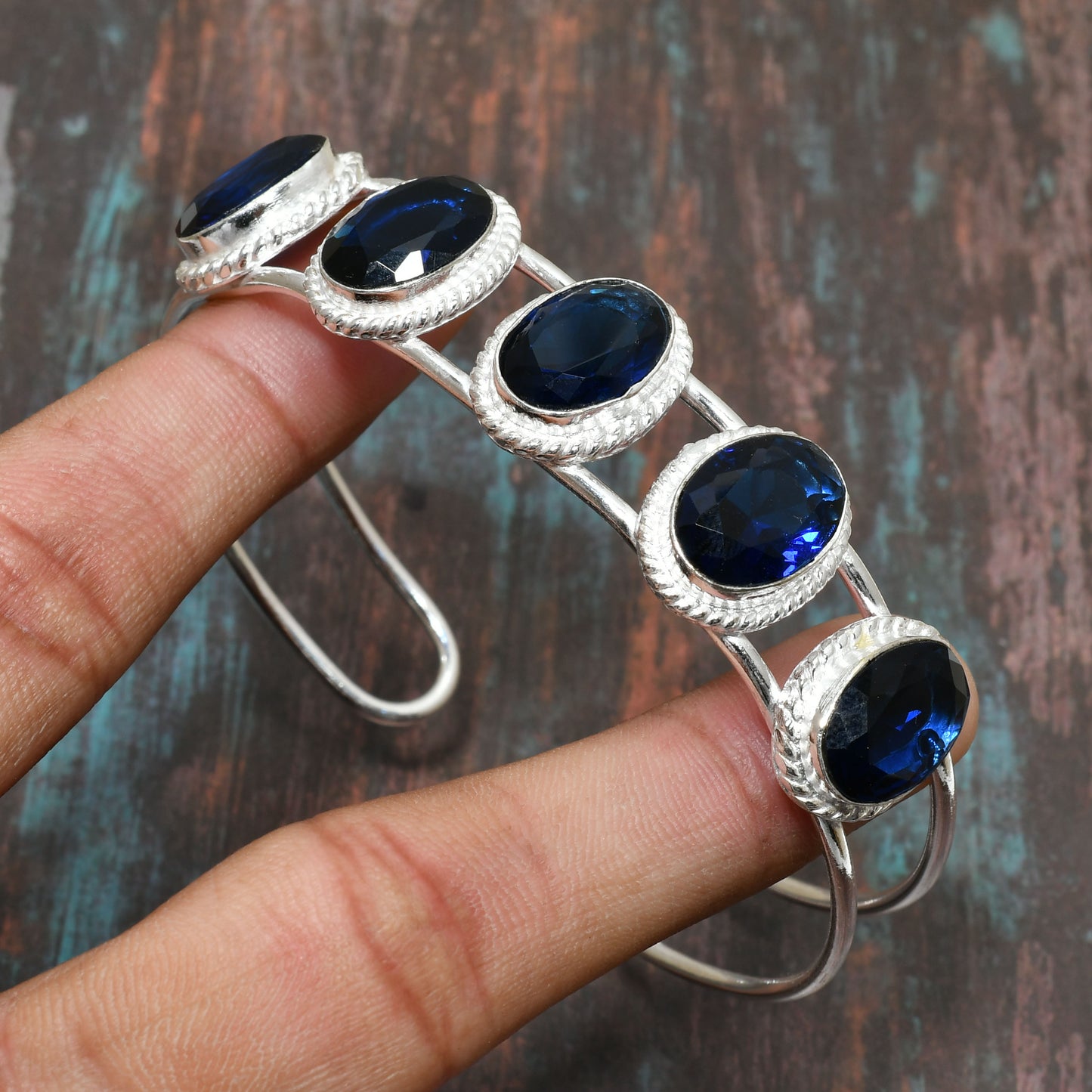 Ocean’s Whisper – Silver & Blue Gemstone Cuff