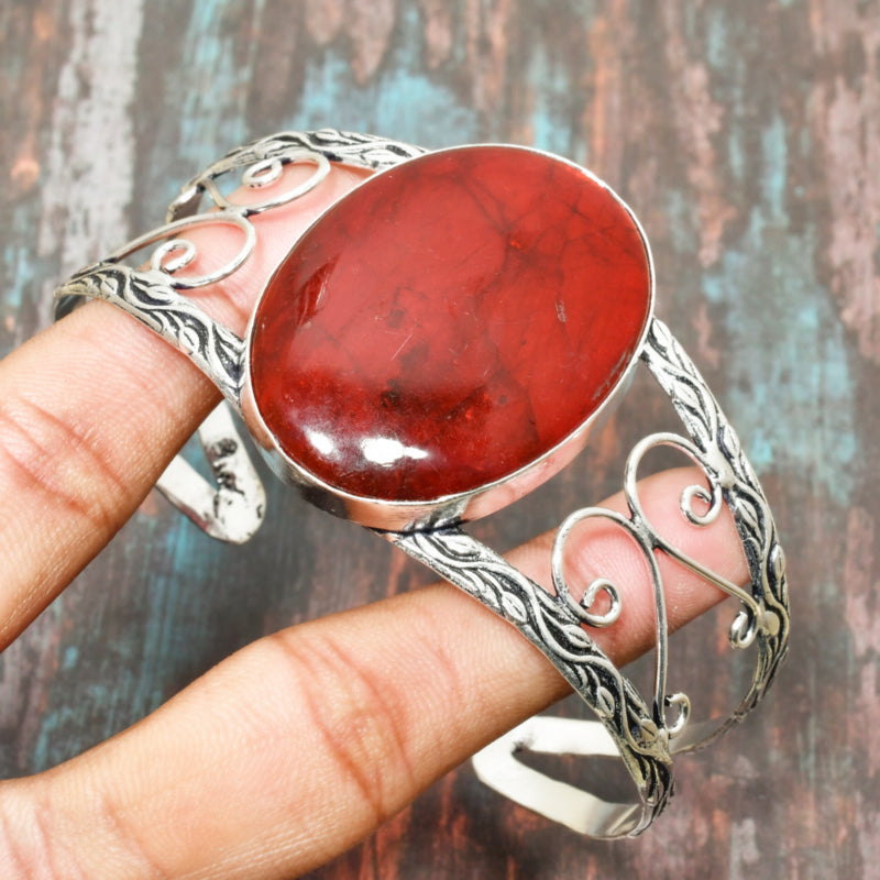 Crimson Harmony – Red Tiger’s Eye & Sterling Silver Bracelet