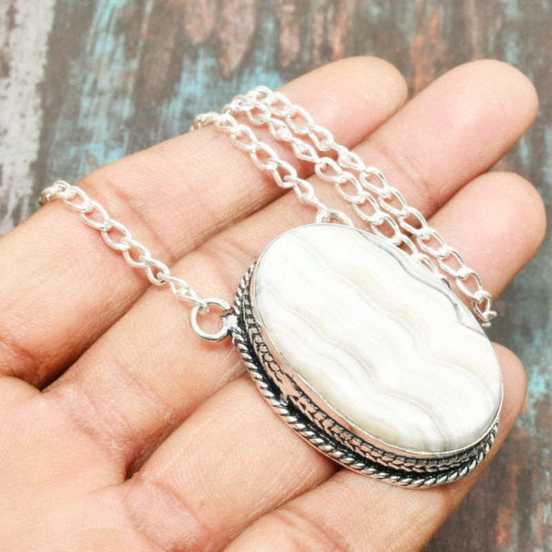 Serenity Stripes – Silver-Wrapped Natural Agate Pendant