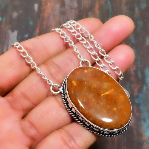 Auric Embrace – Golden Jasper Silver-Plated Pendant