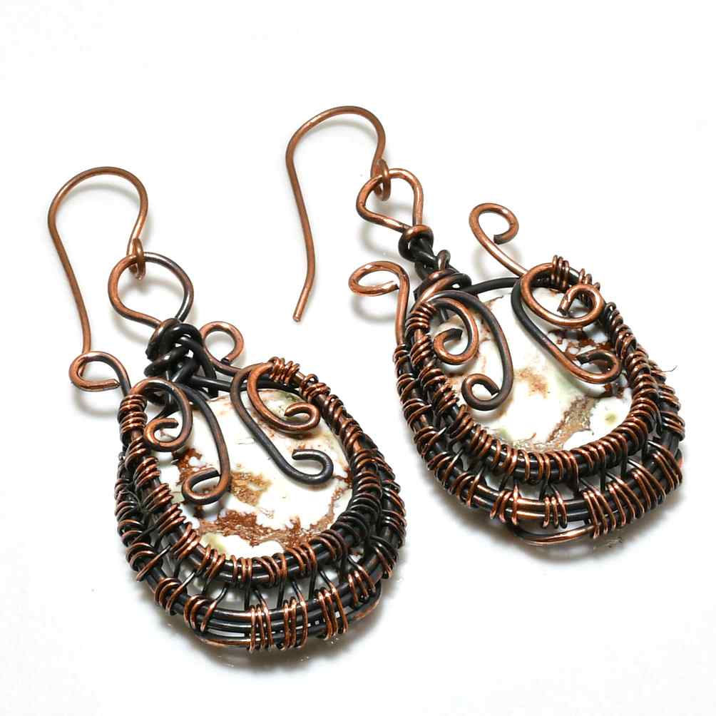 Gaia’s Embrace – Oxidized Copper & Natural Stone Earrings