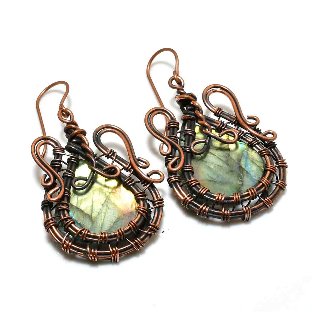 Celestial Harmony – Labradorite & Copper Wire Earrings