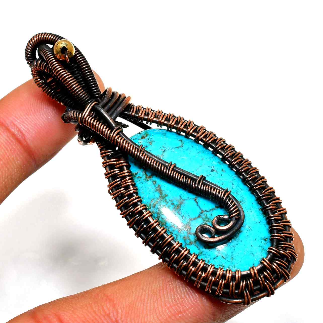 Turquoise Harmony – Handwrapped Copper Wire Pendant