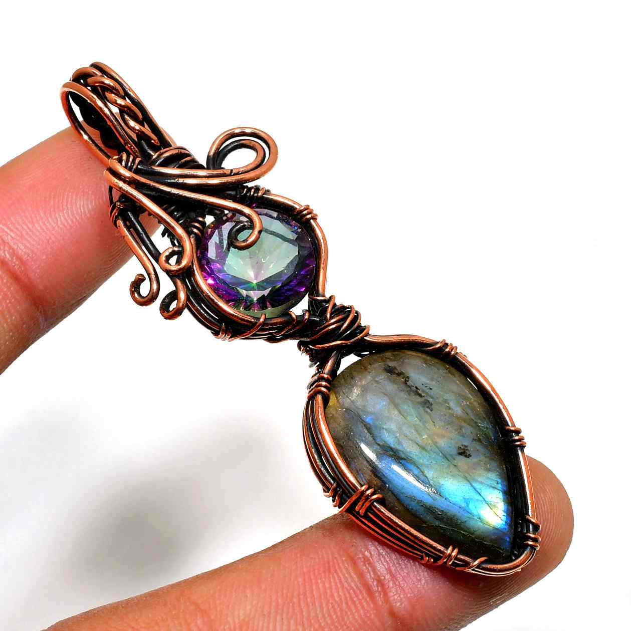 Selene’s Shield – Amethyst & Labradorite Copper Pendant