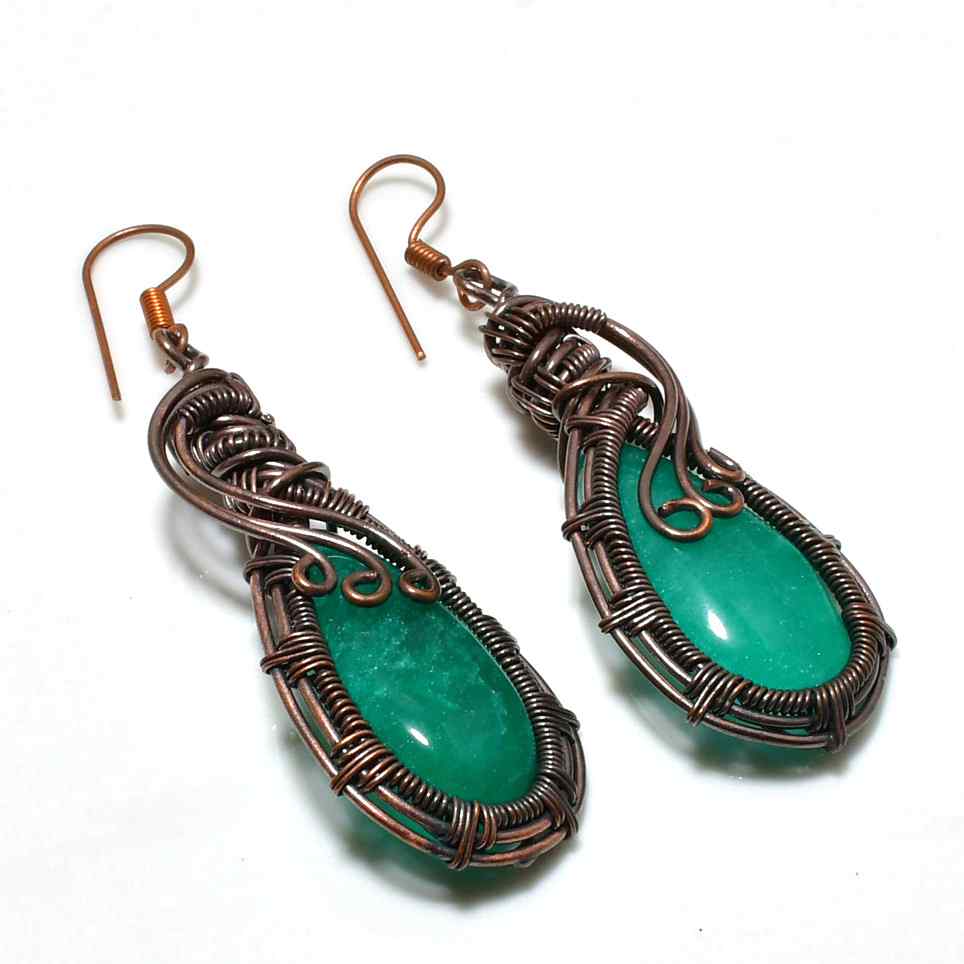 Aventurine Embrace – Copper-Wrapped Earrings
