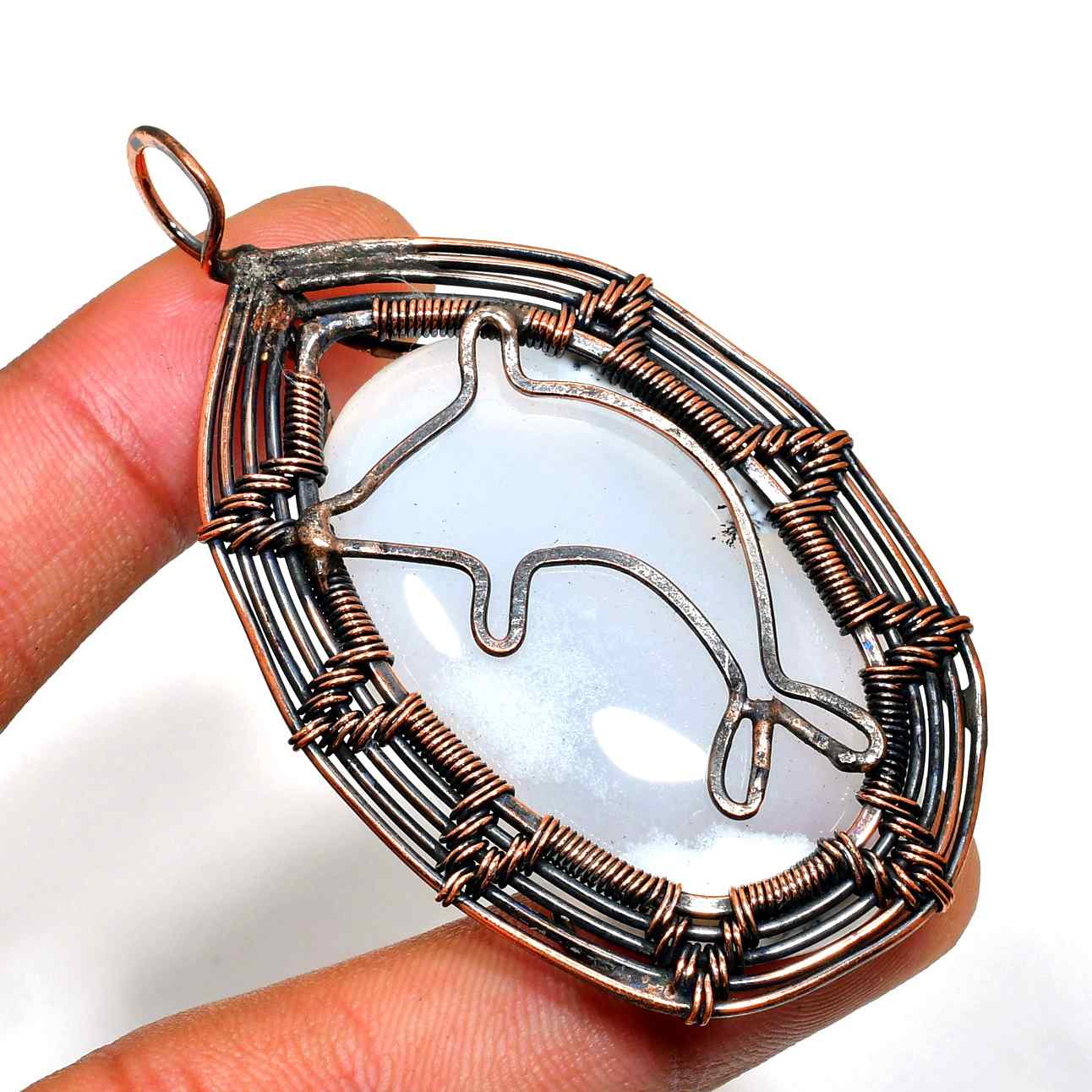 Lunar Dolphin – Moonstone Copper Pendant