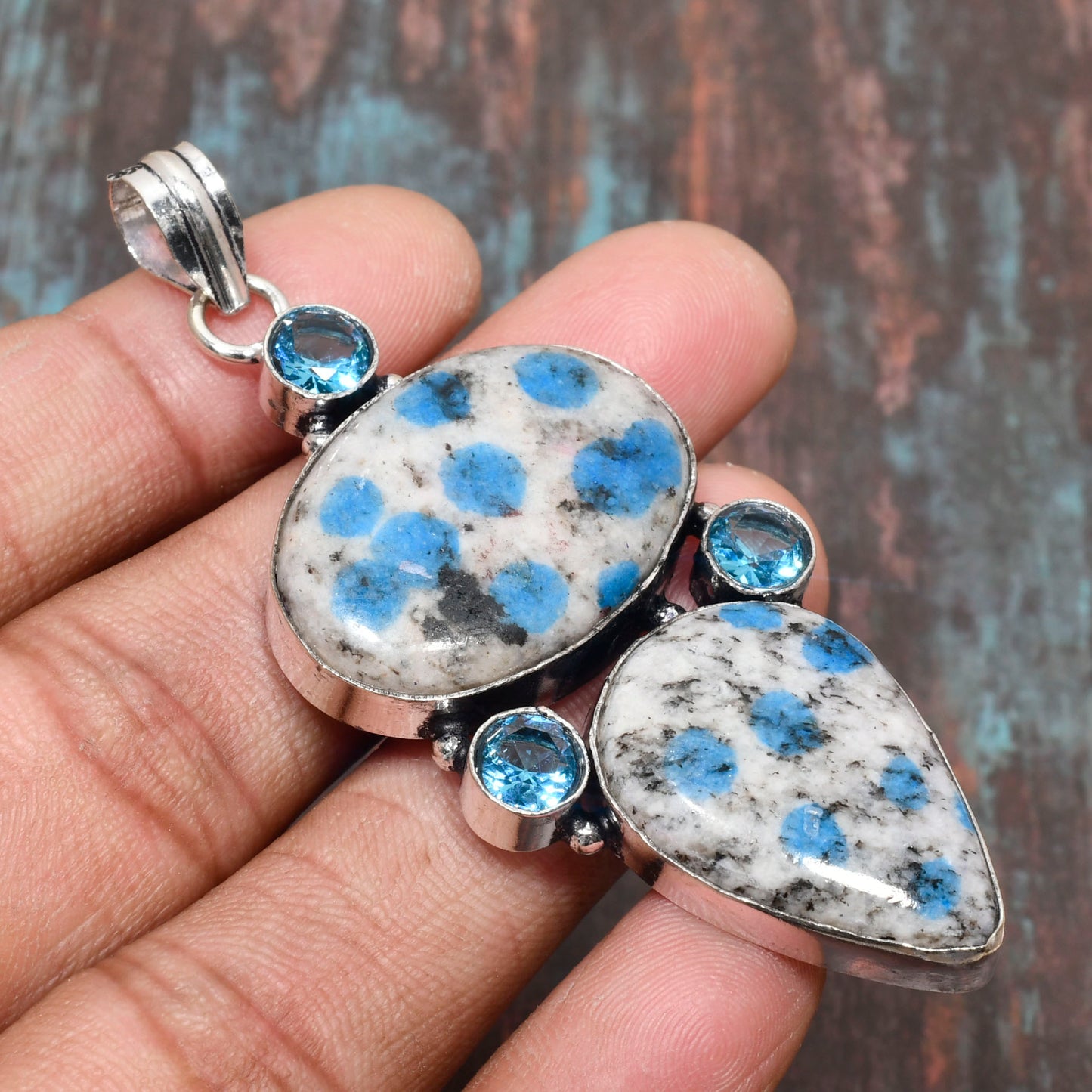 Cerulean Dreams – Blue Spotted Stone & Sky Blue Topaz Pendant