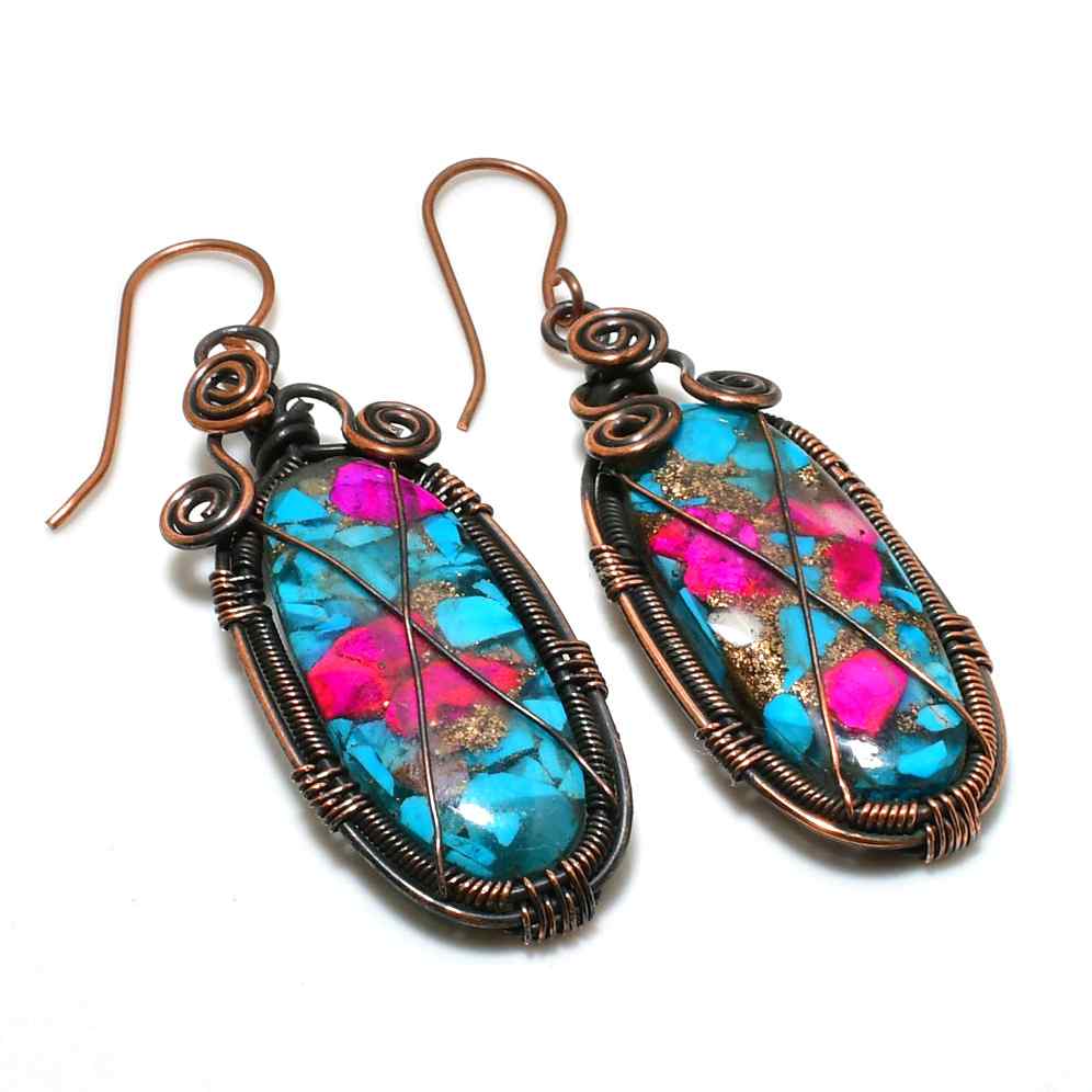 Aurora’s Bliss – Turquoise & Fuchsia Copper Earrings