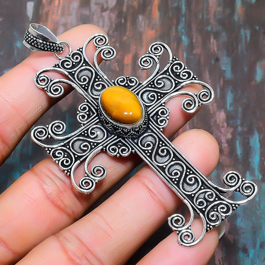 Valiant Cross – Tiger’s Eye Sterling Silver Pendant
