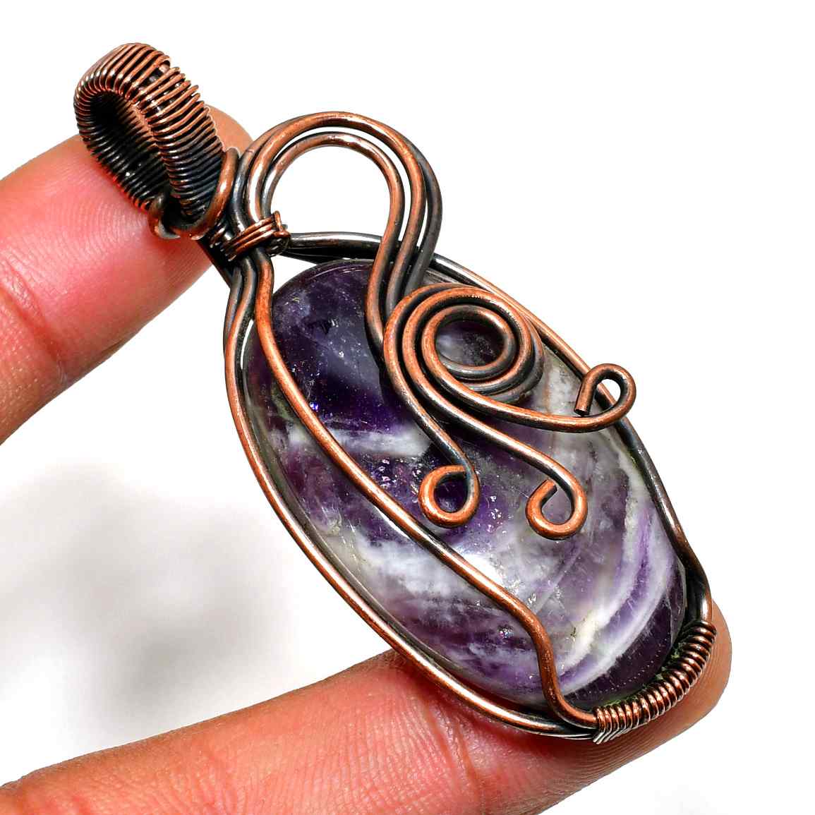 Ezra’s Veil – Amethyst & Oxidized Copper Pendant