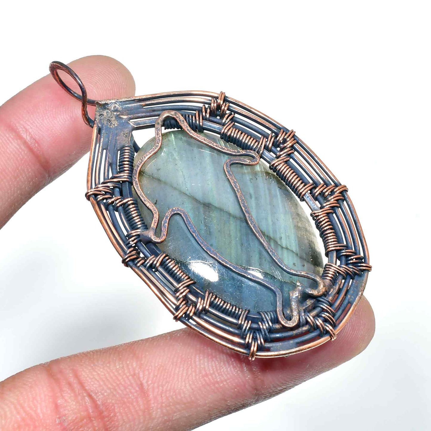 Selene’s Glow – Labradorite Copper Pendant