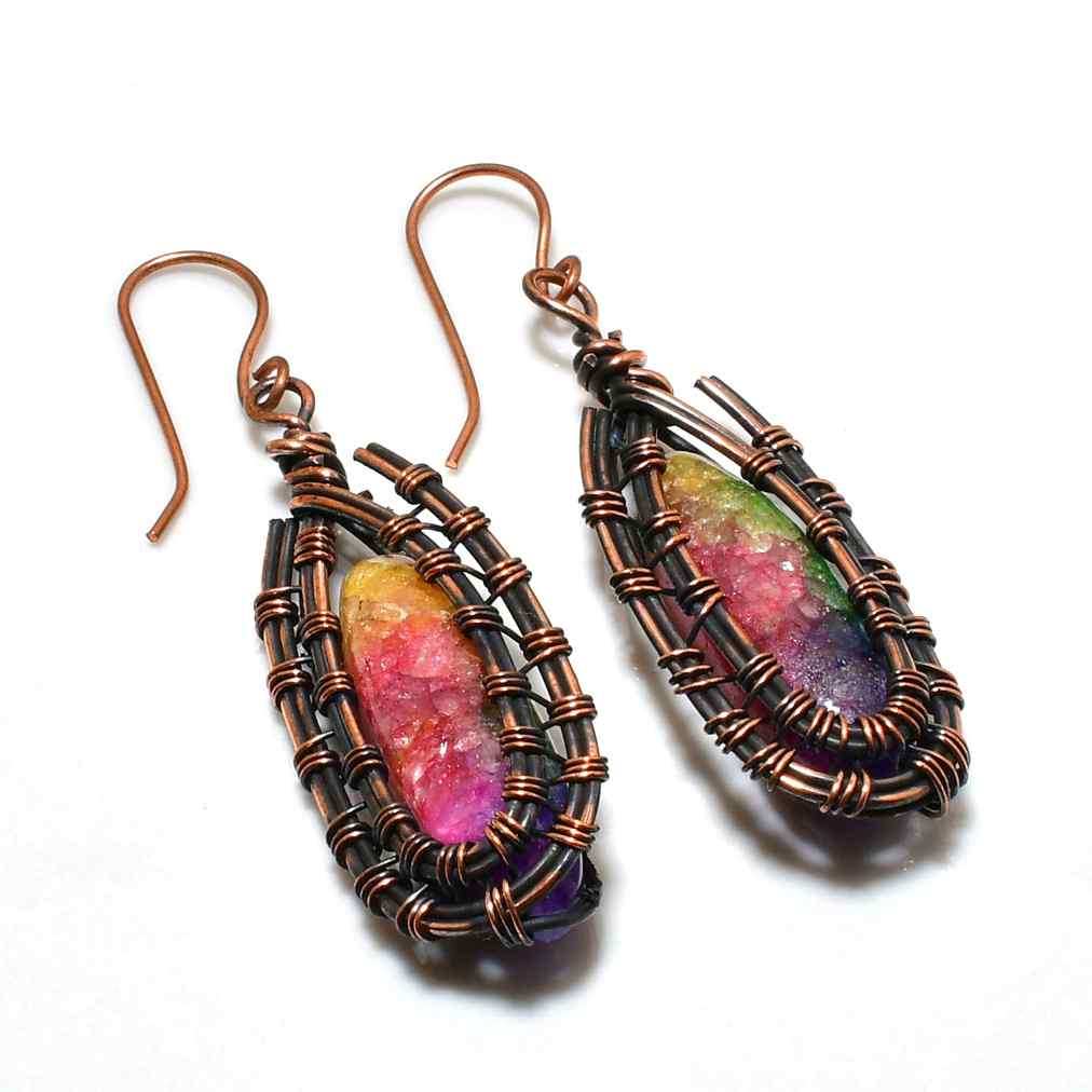 Aurora’s Arc – Rainbow Quartz Copper Earrings