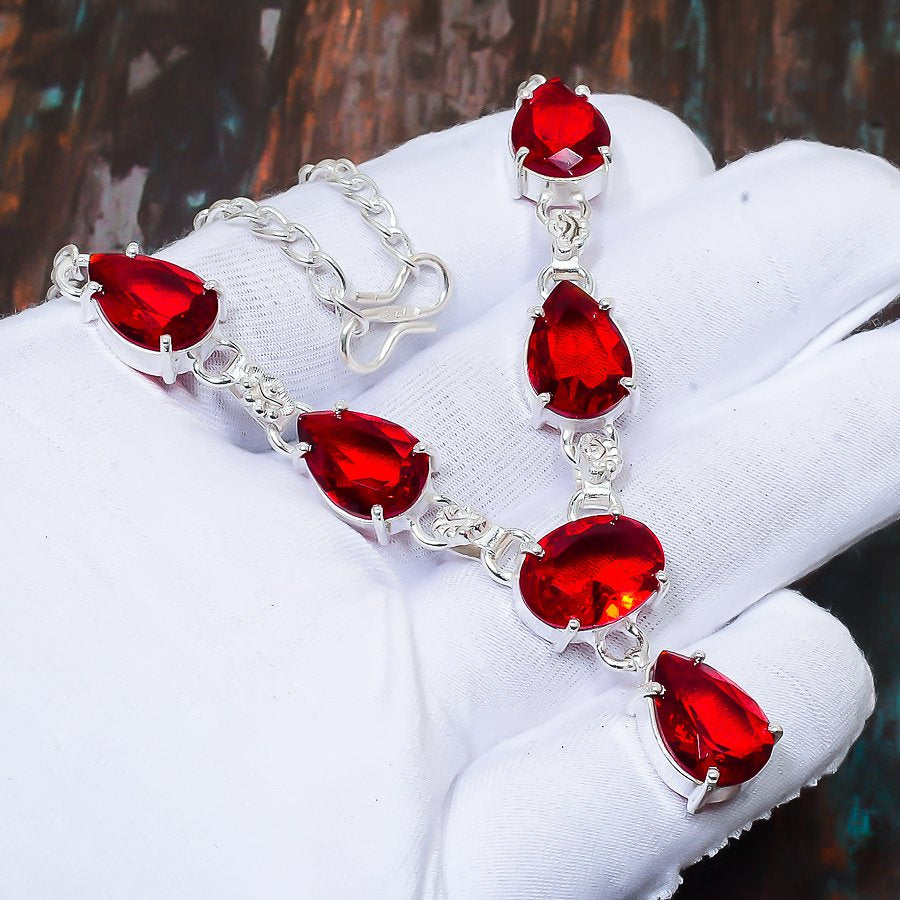 Radiant Ruby Embrace – Silver Crystal Bracelet