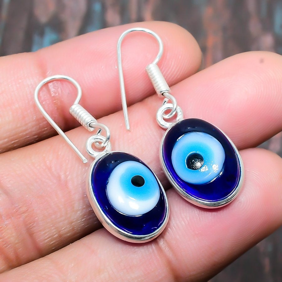 Noor’s Gaze – Blue Glass & Sterling Silver Evil Eye Earrings