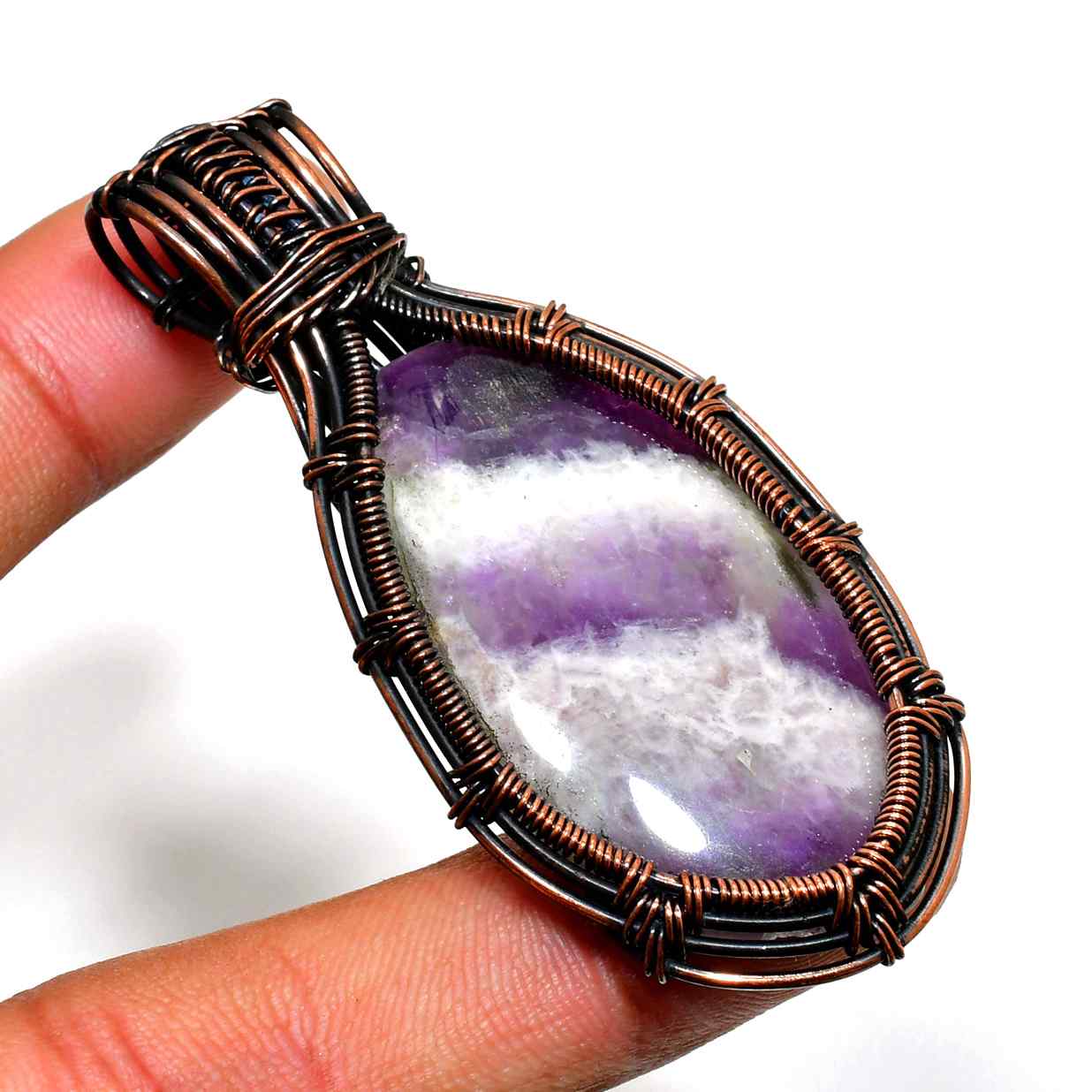 Ezra’s Veil – Oxidized Copper Amethyst Pendant