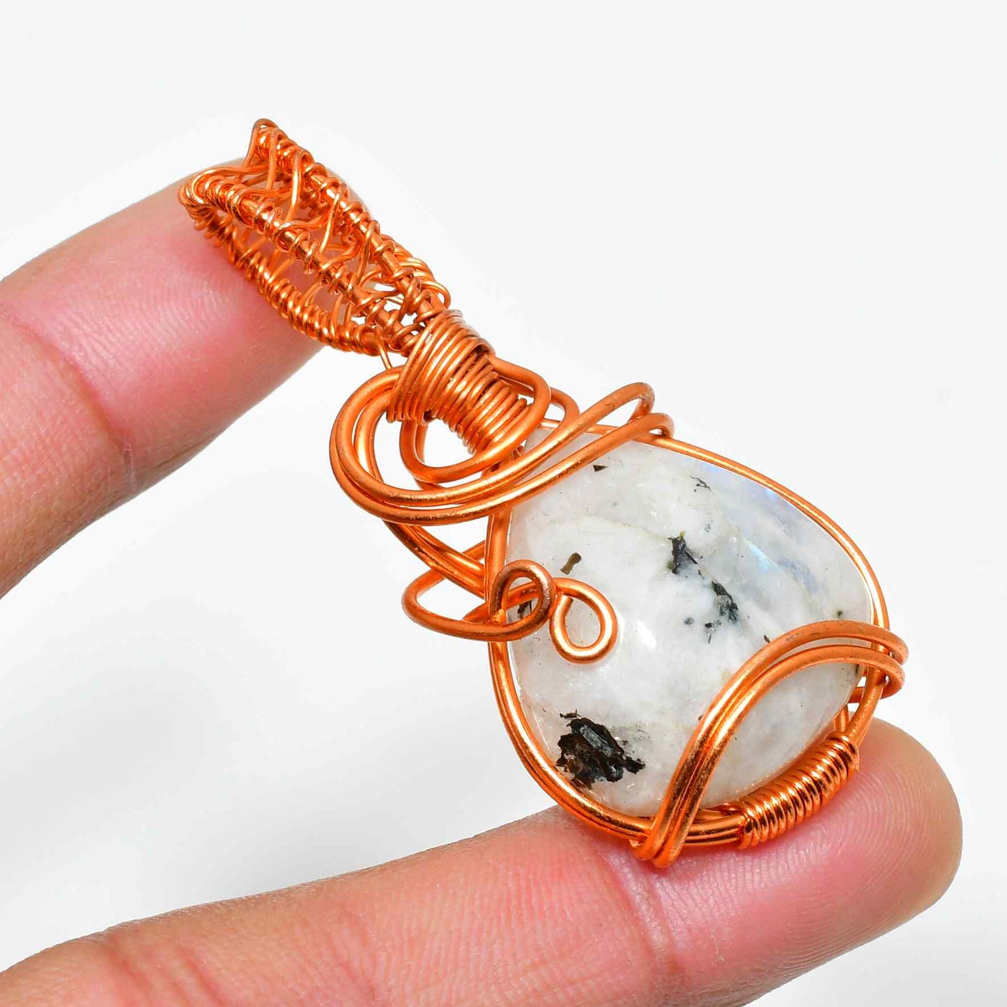 Luna’s Embrace – Moonstone & Copper Pendant