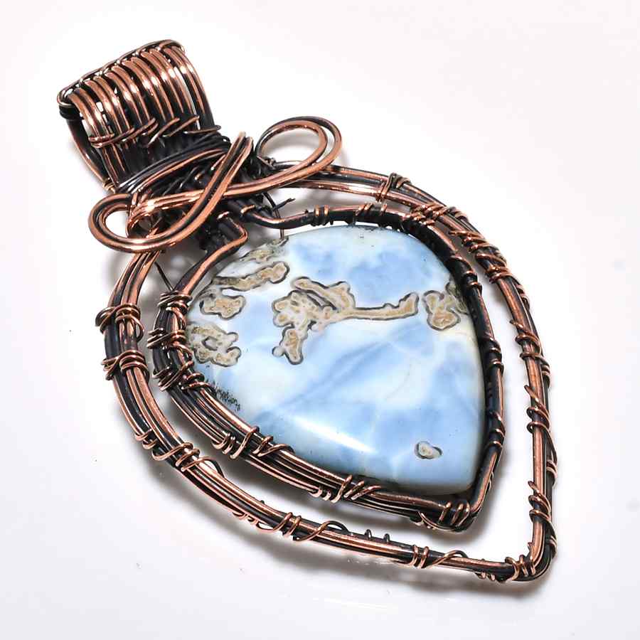Ocean’s Heart – Blue Lace Agate Copper Pendant