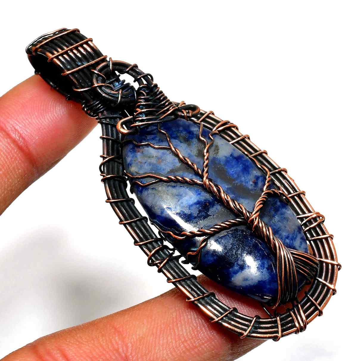 Sapphire Grove – Lapis Lazuli Copper Pendant