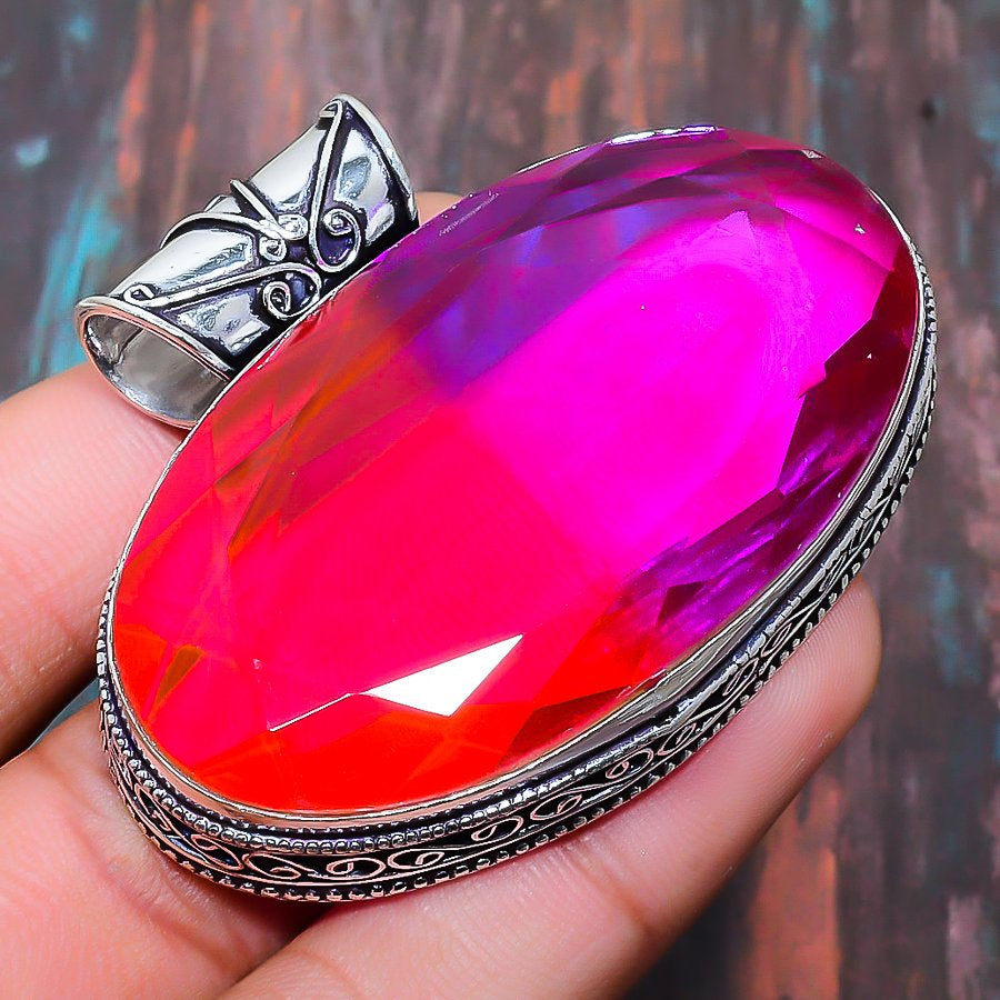Ember Blossom – Pink & Orange Gemstone Silver Pendant