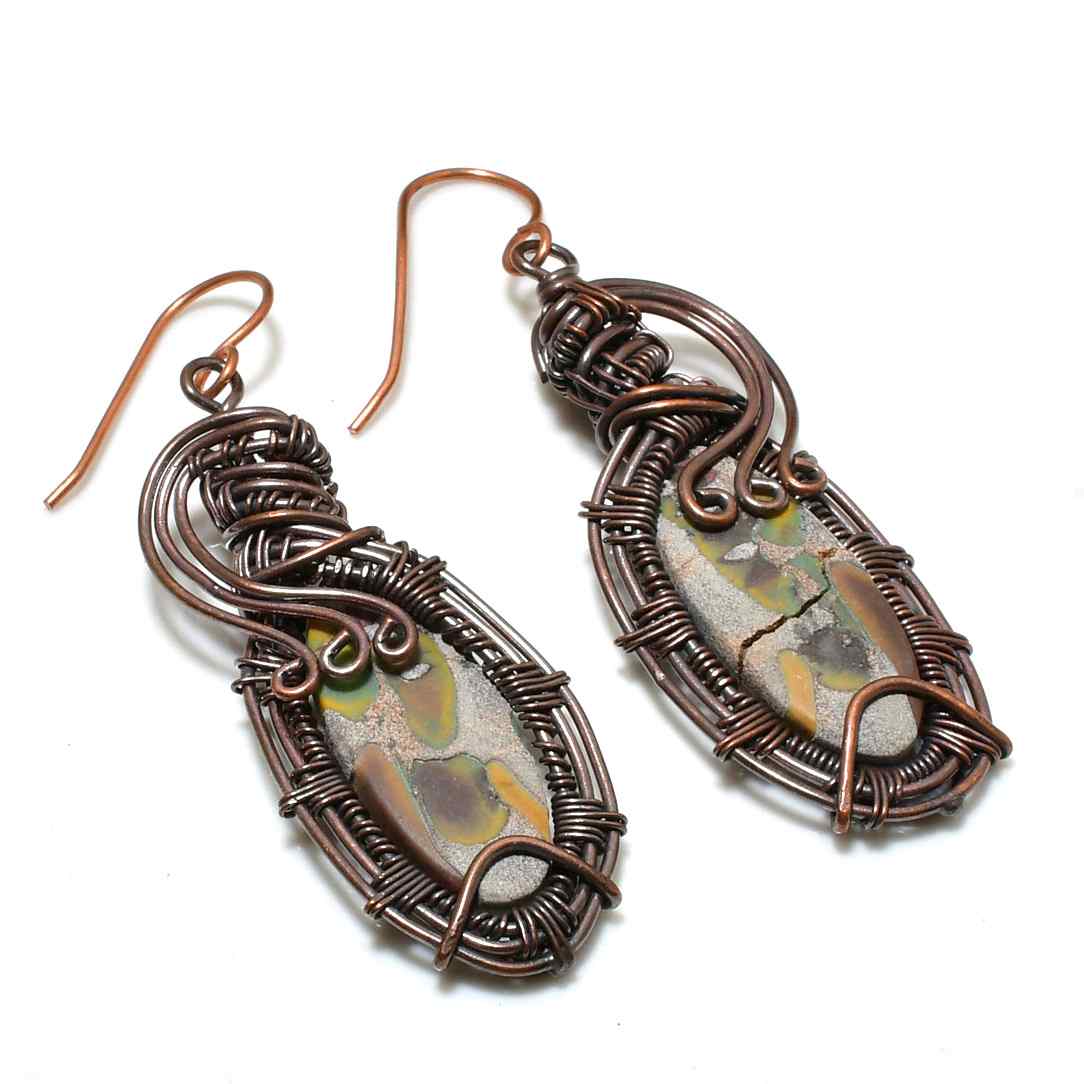 Ember’s Embrace – Copper-Wrapped Gemstone Earrings