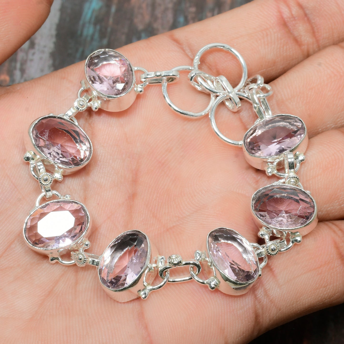 Serenity’s Embrace – Rose Quartz Silver Bracelet