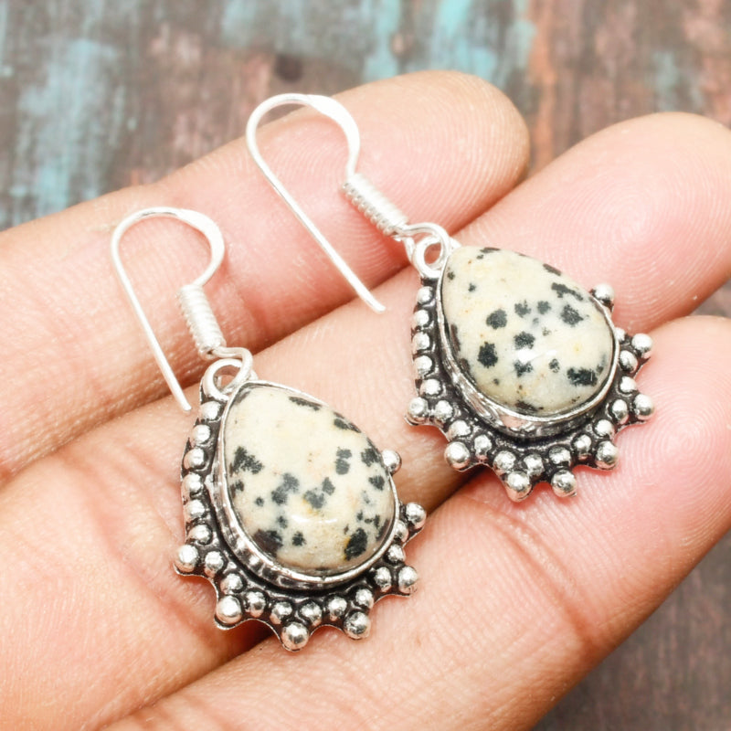 Spotted Joy – Dalmatian Jasper Sterling Silver Earrings