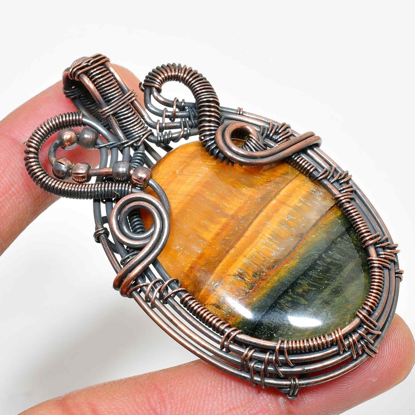 Auric Roar – Golden Tiger Eye Copper Pendant