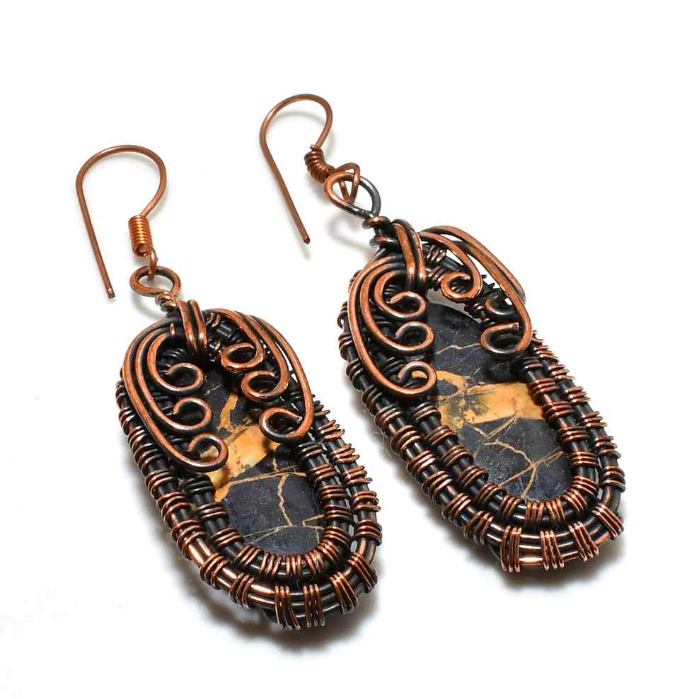 Earthen Embrace – Stone & Copper Earrings