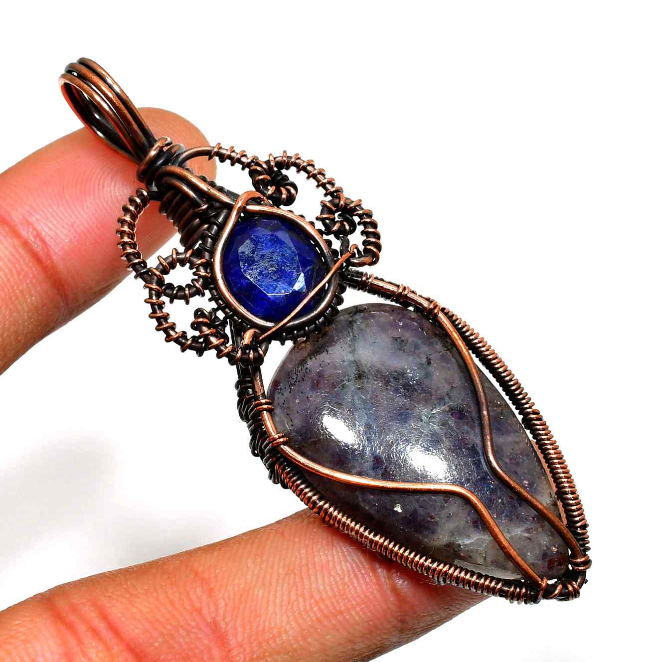 Inner Balance – Amethyst & Lapis Copper Pendant