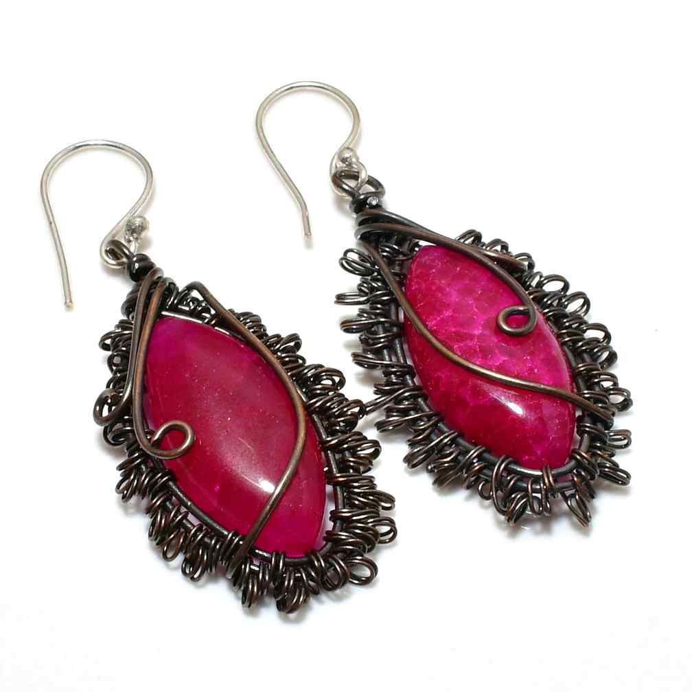 Blush Noir – Handwrapped Pink Stone Earrings