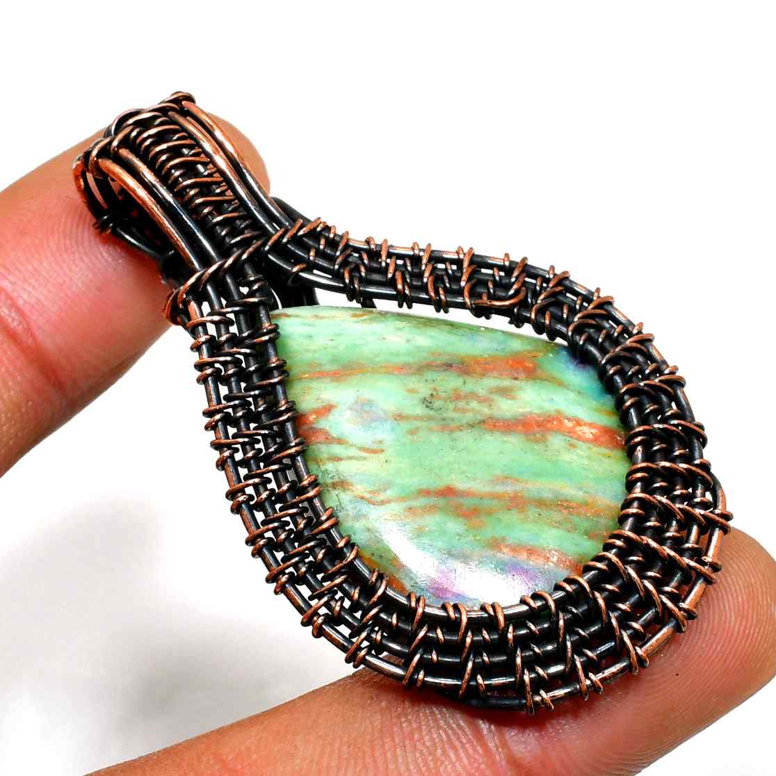 Verdant Harmony – Green Stone Copper Pendant