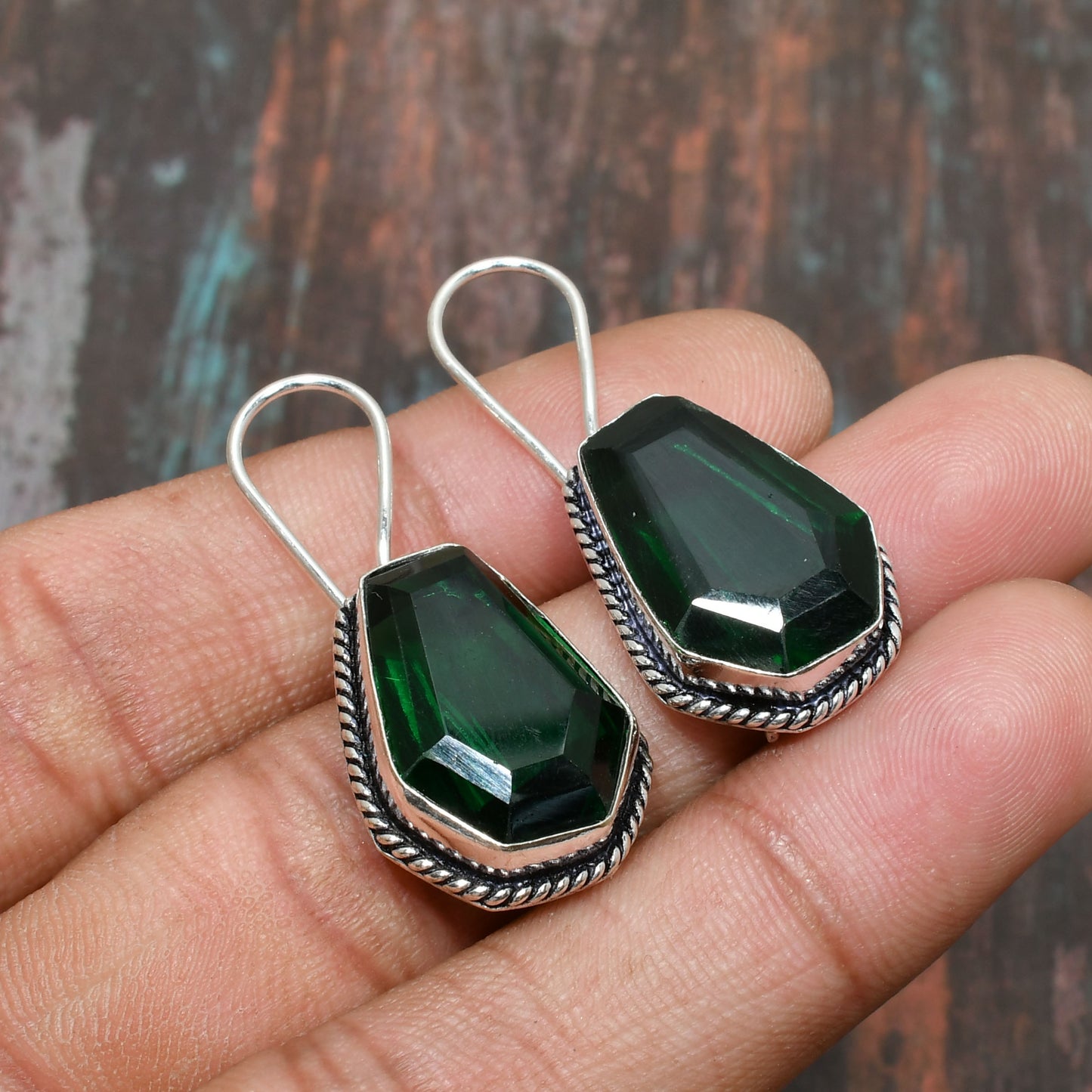 Harmony’s Heart – Sterling Silver Emerald Earrings