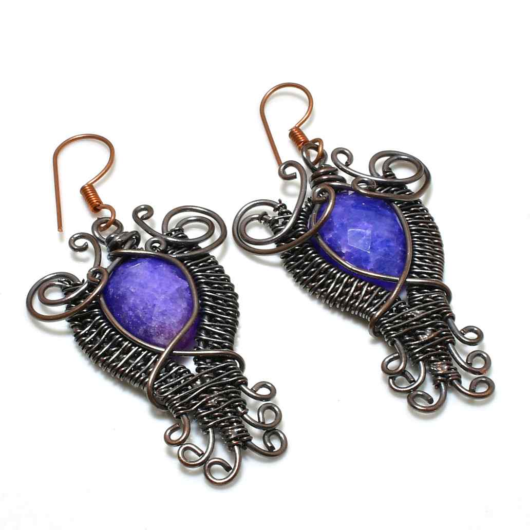 Ezra’s Veil – Amethyst Copper Wire Earrings