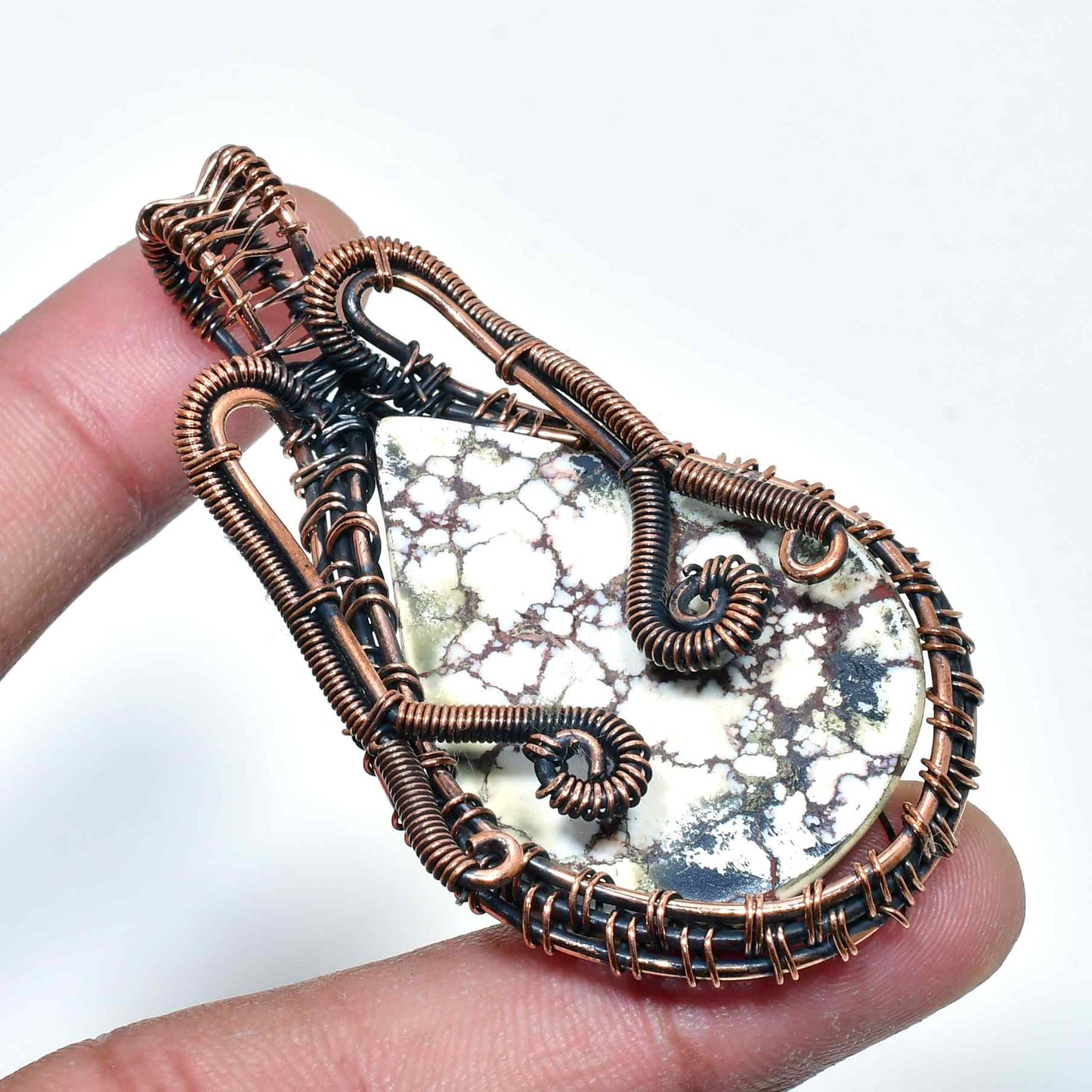 Moonlit Harmony – Oxidized Copper & Natural Stone Pendant