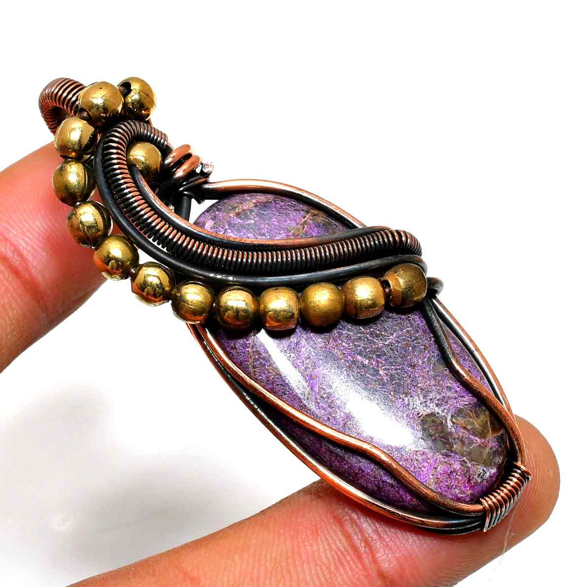 Ezra’s Veil – Amethyst & Copper Pendant