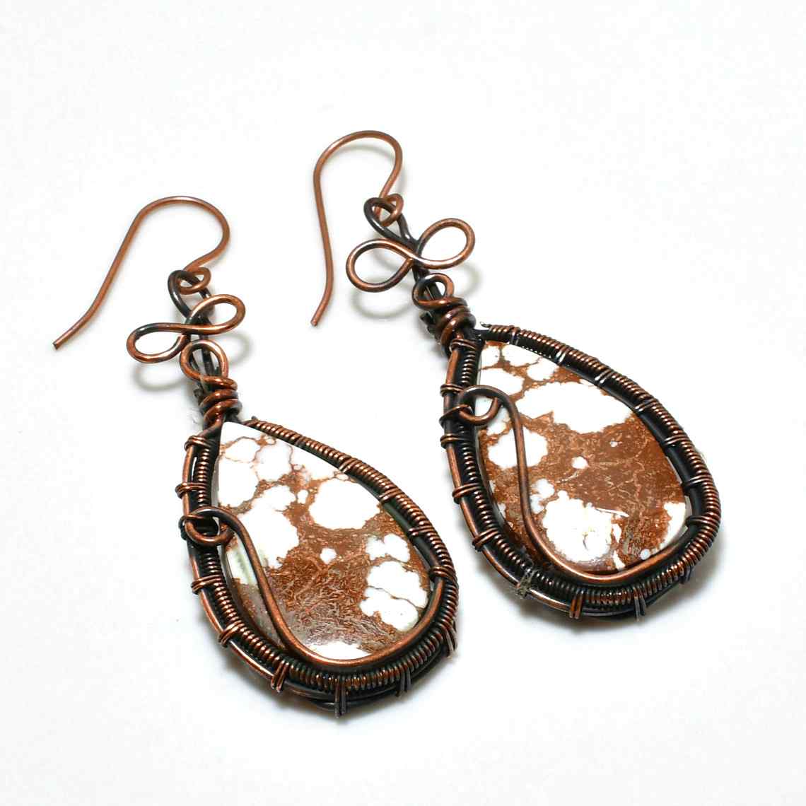 Gaia’s Harmony – Brown & White Stone Copper Earrings