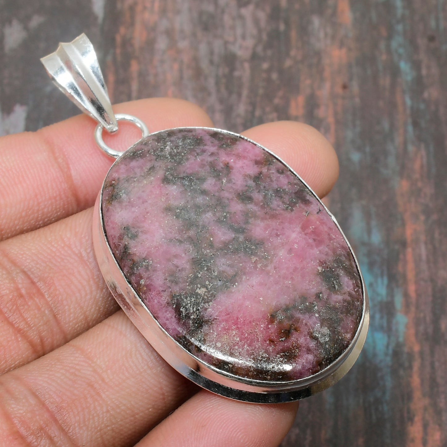 Harmony’s Heart – Rhodonite & Sterling Silver Pendant