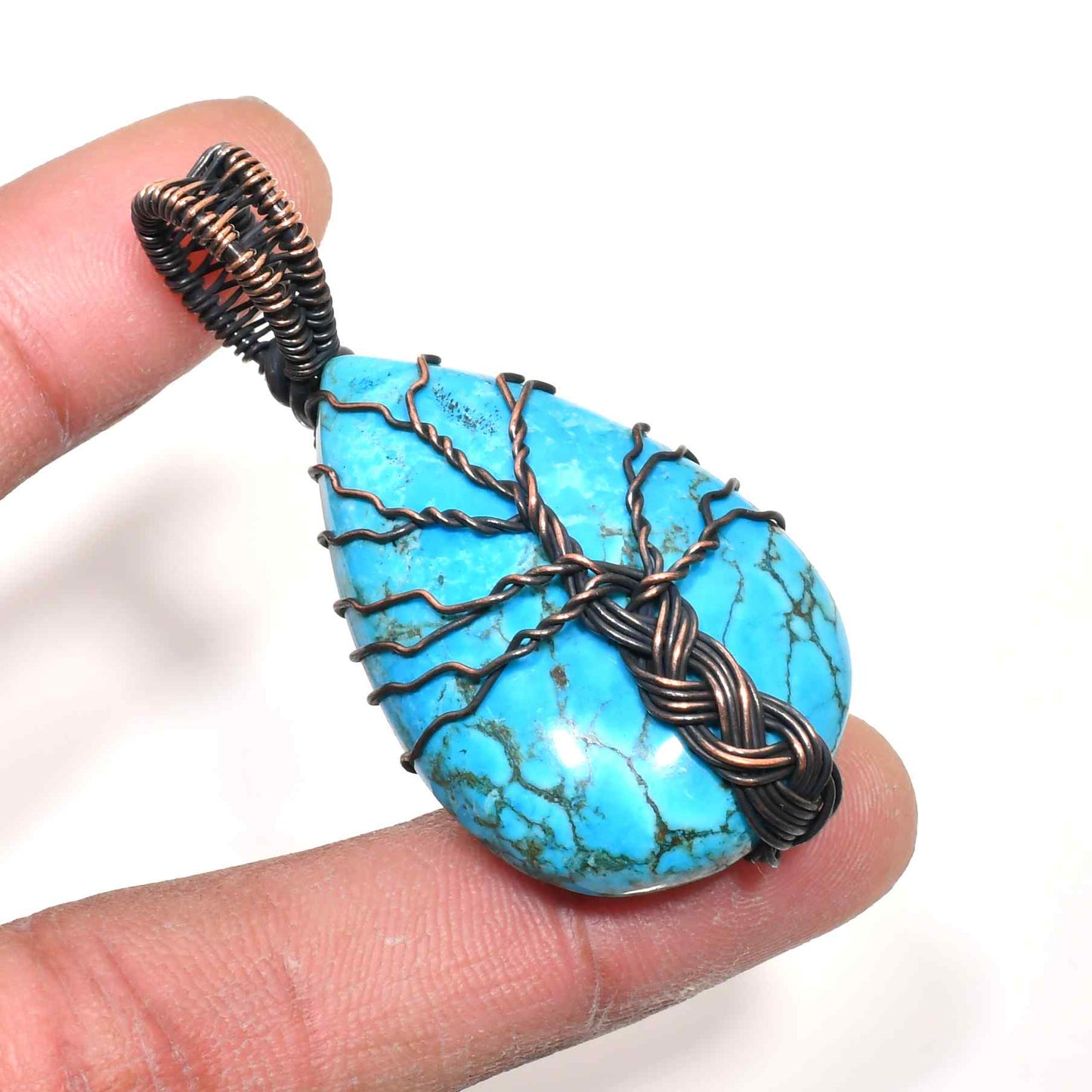 Azure Tranquility – Turquoise Copper Tree of Life Pendant