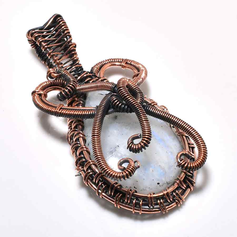 Luna’s Embrace – Oxidized Copper Moonstone Pendant