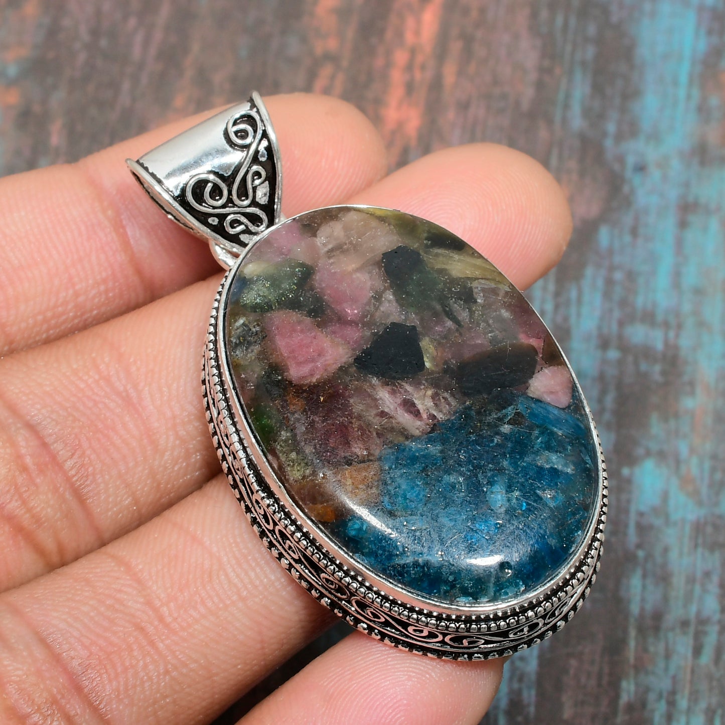 Aurora’s Prism – Multicolor Gemstone Silver Pendant