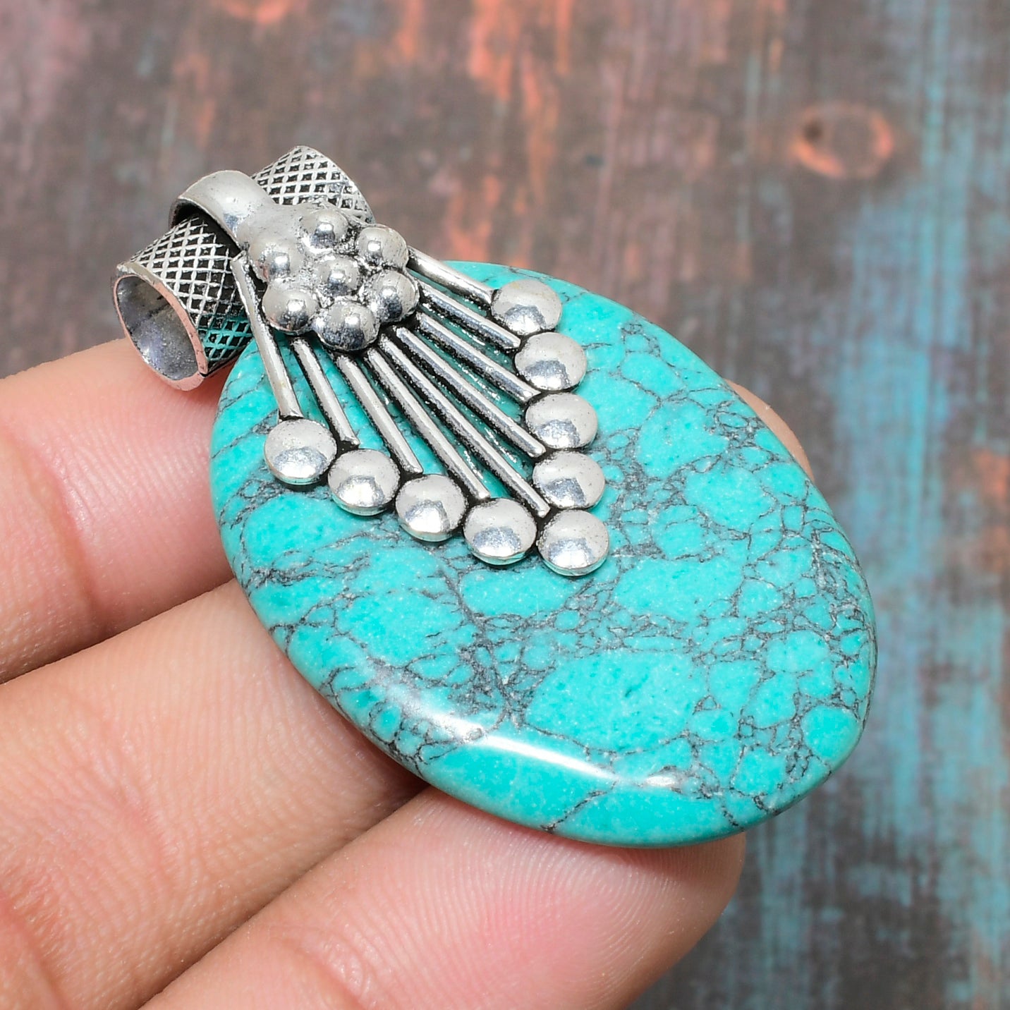Tranquil Cascade – Turquoise & Silver Pendant