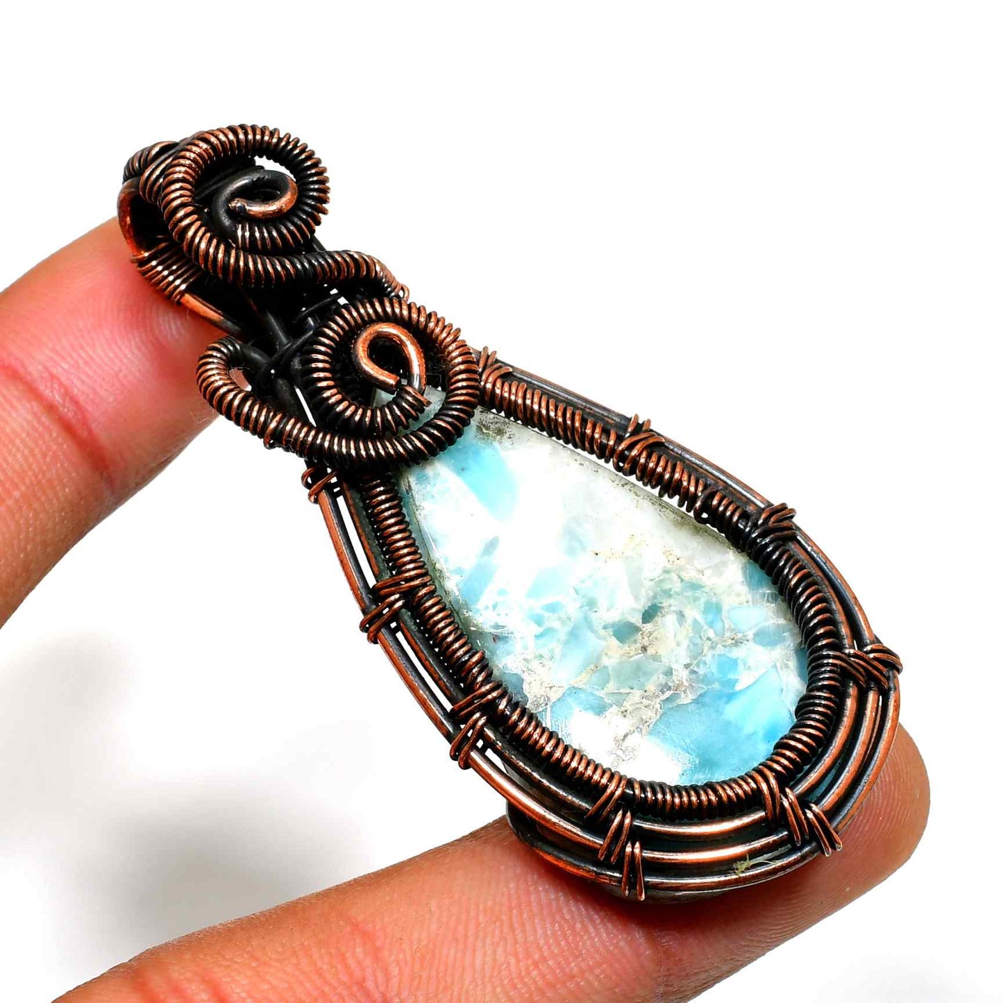 Ocean’s Embrace – Larimar Copper Pendant