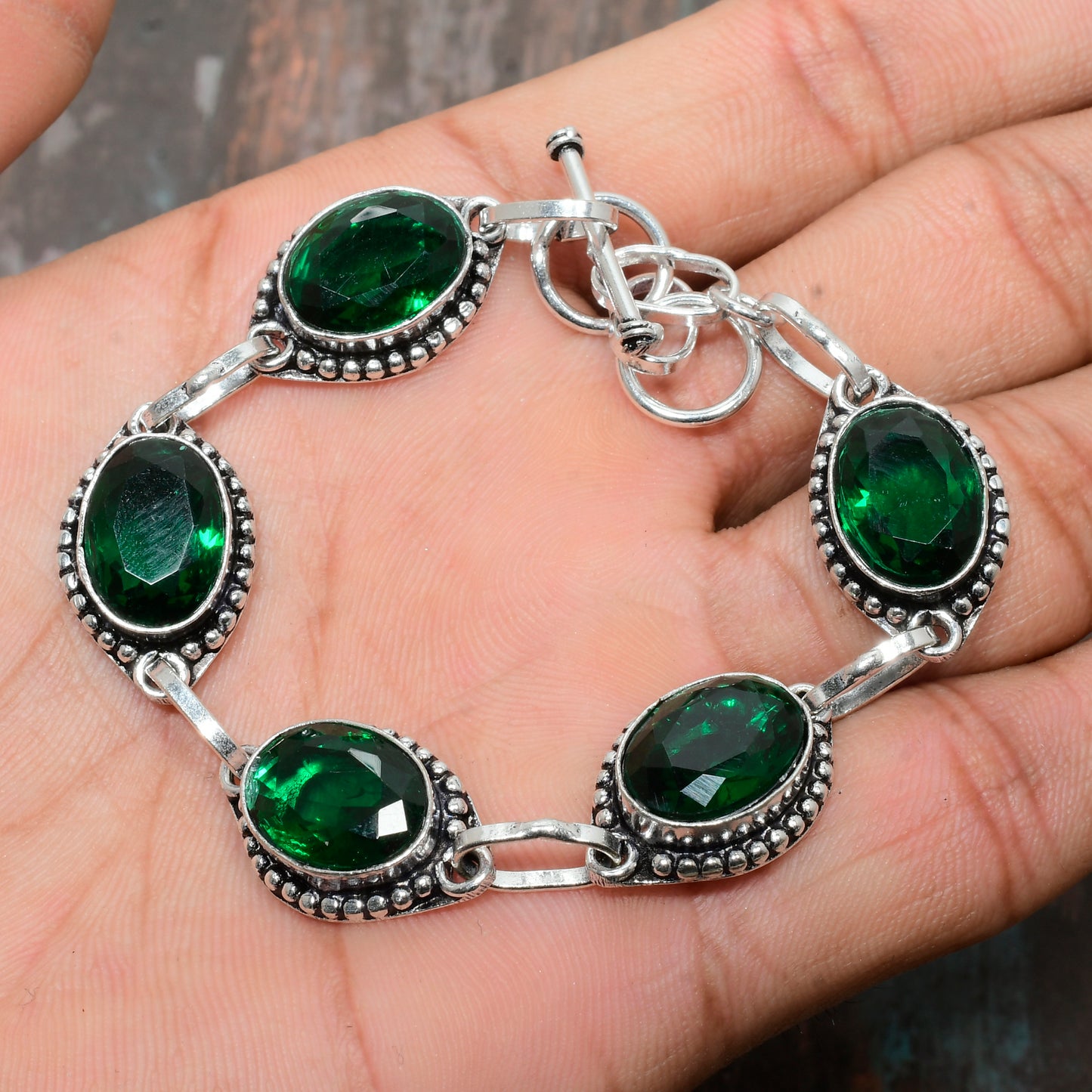 Verdant Aura – Handcrafted Emerald Silver Bracelet