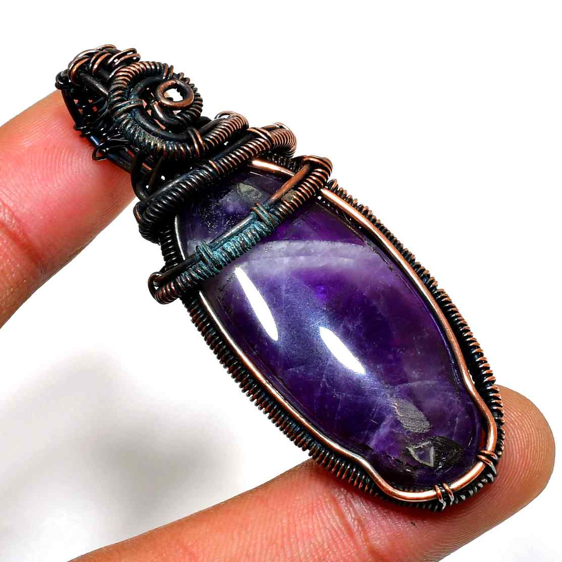Ezra’s Veil – Amethyst & Oxidized Copper Pendant