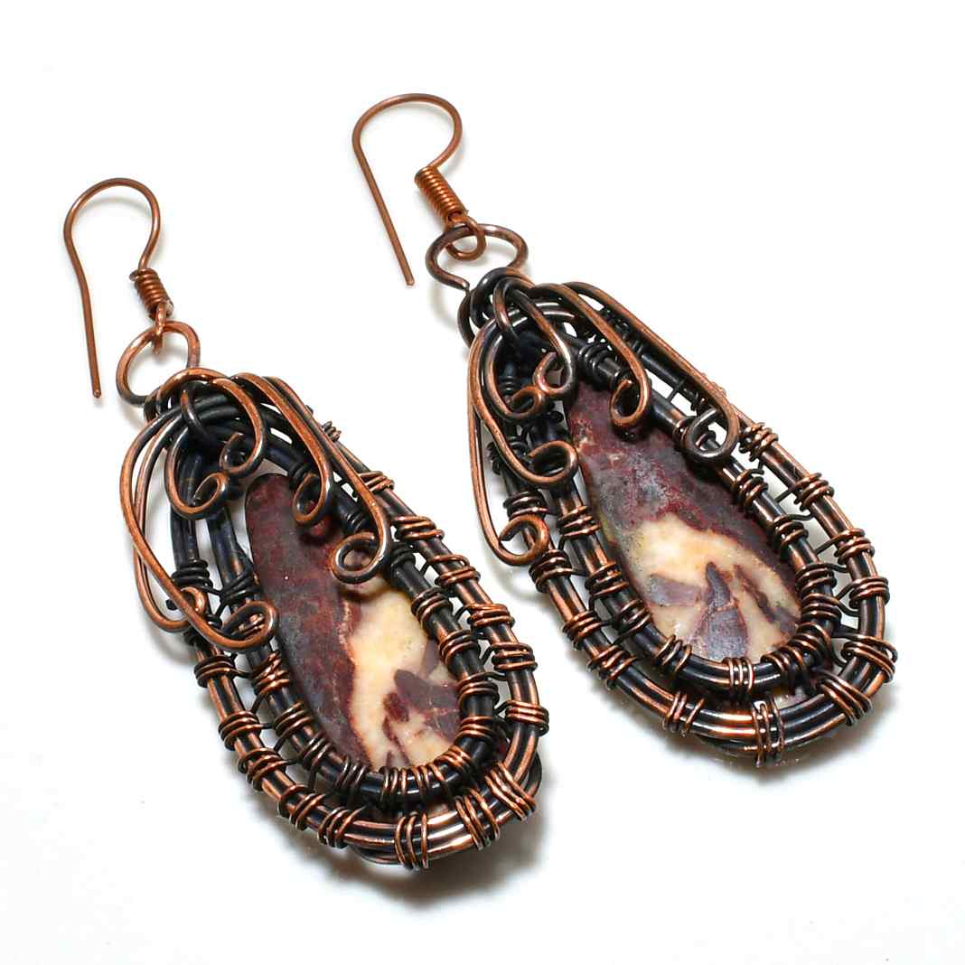 Artisan’s Embrace – Copper-Wrapped Natural Stone Earrings