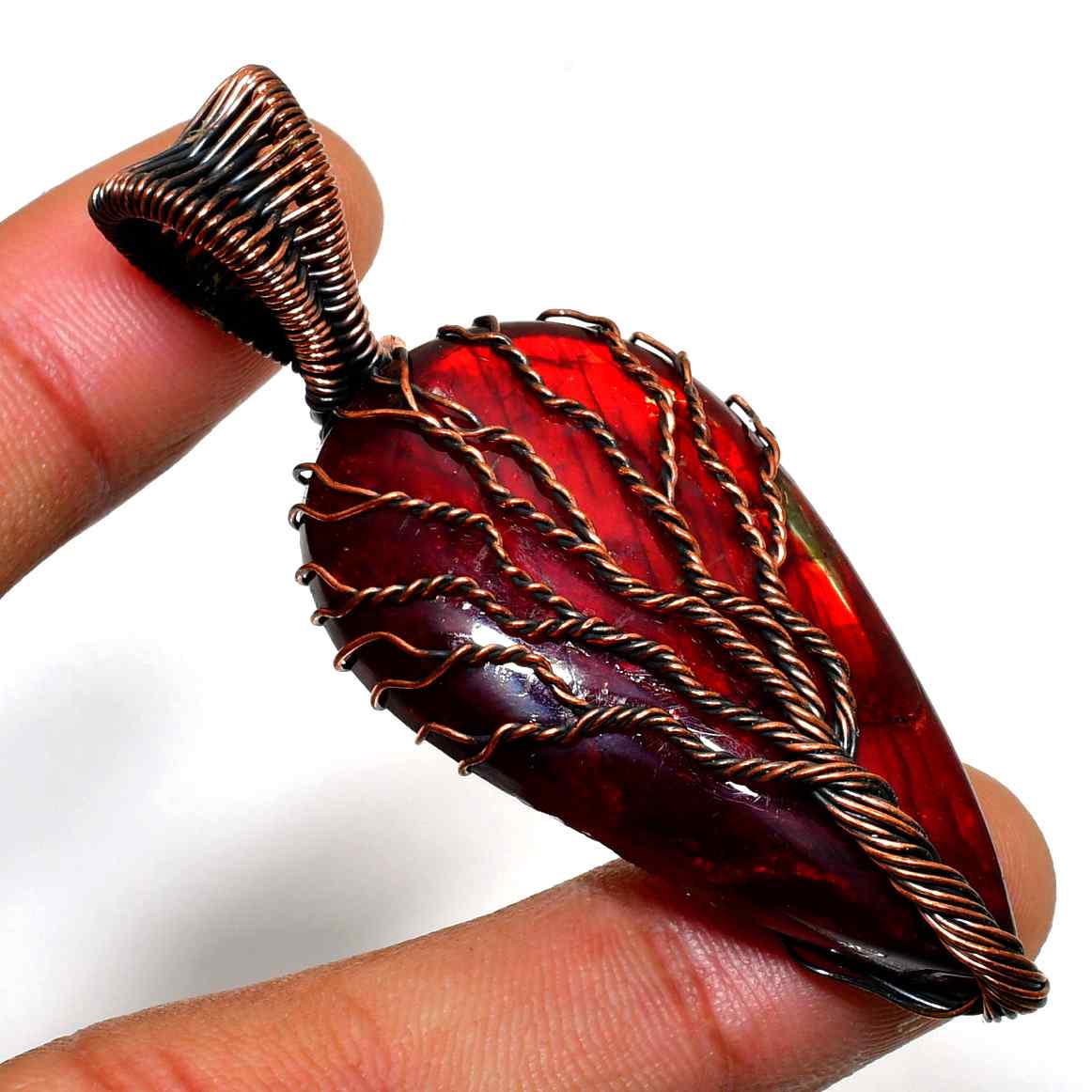 Ember’s Embrace – Oxidized Copper Garnet Pendant