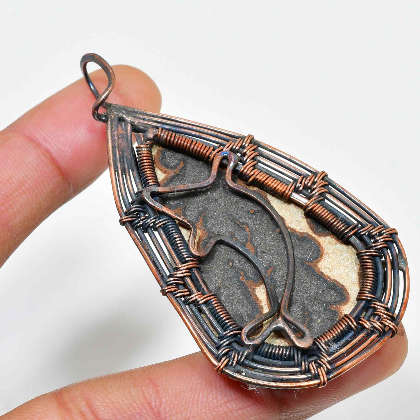 Peaceful Ember – Rustic Wire-Wrapped Stone Pendant