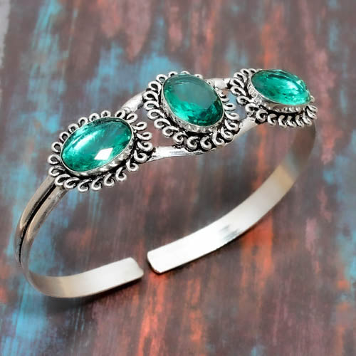 Azure Serenity Cuff – Teal Gemstone Sterling Silver Bracelet